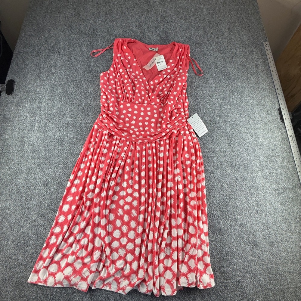 Eliza J Coral White Abstract Polka Dot Fit Flare Pleated Dress EJ4M6586 Size 16